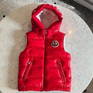 Moncler Red Kids Hooded Down Vest Size 8